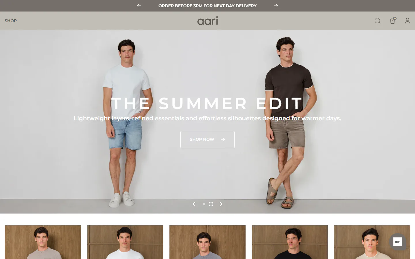 Aari Clothing Shopify store homepage