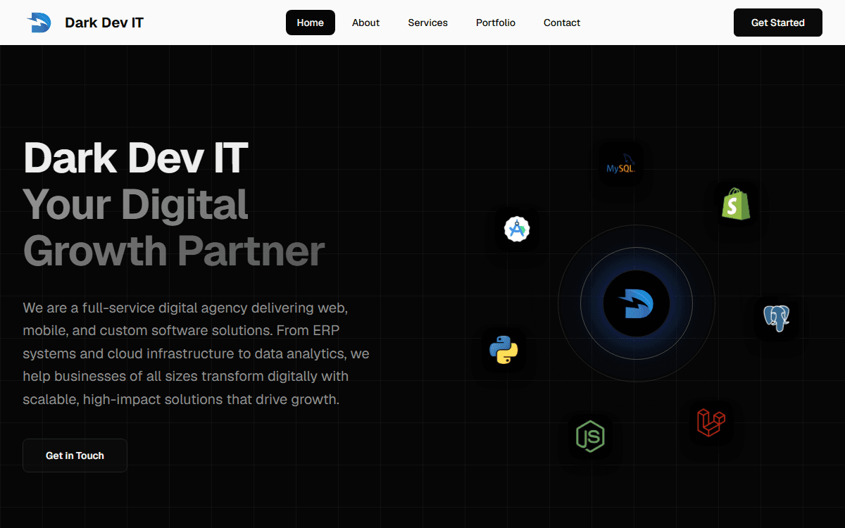 Dark Dev IT digital innovation agency homepage